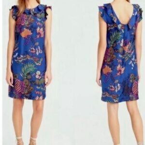 J. Crew Tropical Print Ruffle Silk Dress